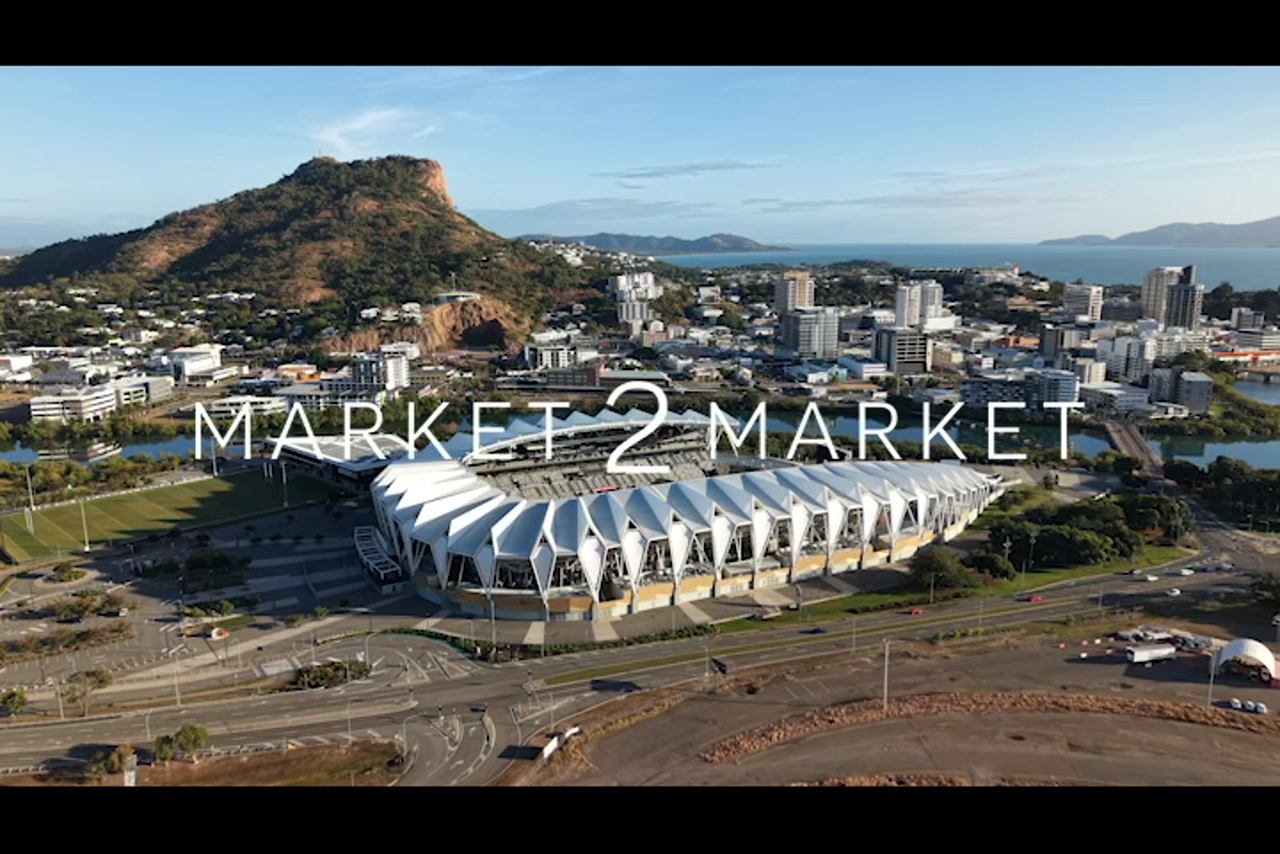 Aerial View of Townsville Stadium with Castle Hill in the Background