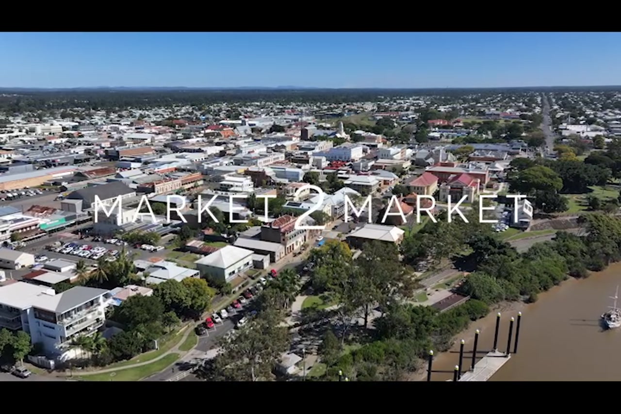 Aerial footage over Central Town area of Maryborough