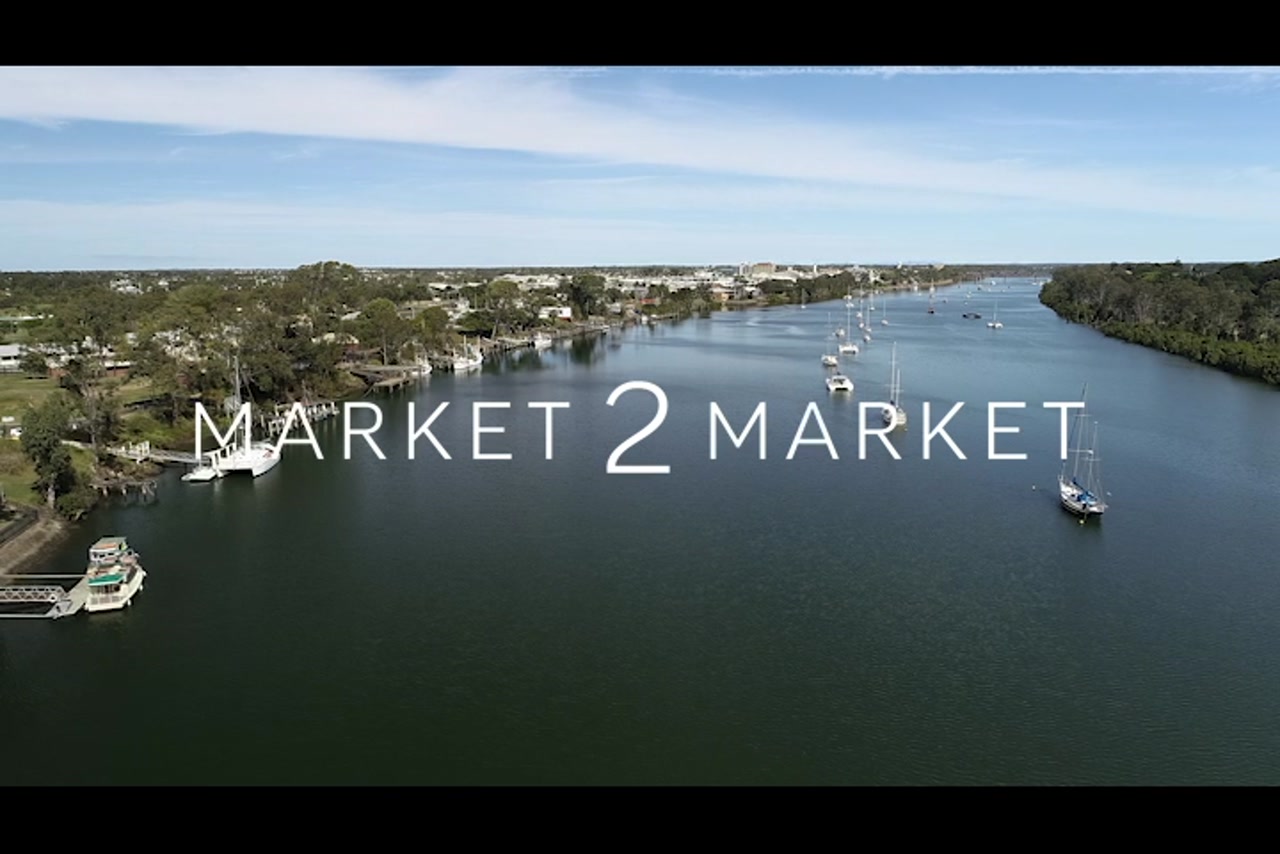Aerial footage over Burnett River and Bundaberg Town