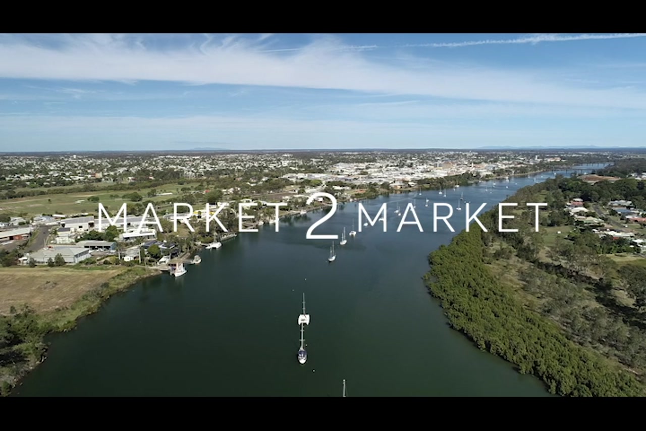 Aerial footage over Burnett River and Bundaberg Town