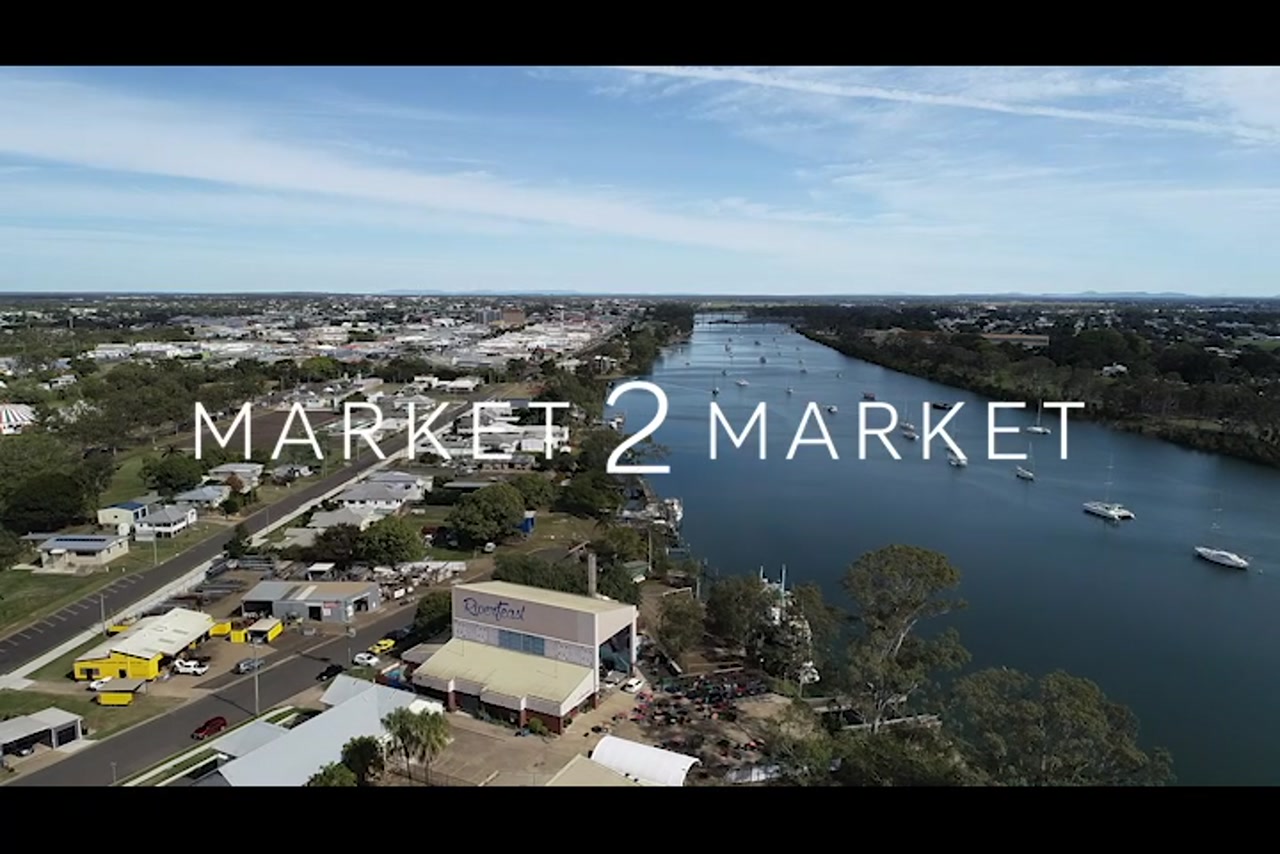 Aerial footage over Burnett River and Bundaberg Town