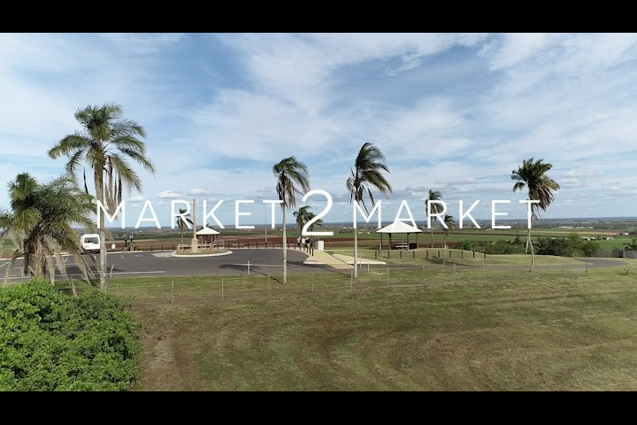 Aerial footage of agricultural fields, lookout and rest stop, North Queensland