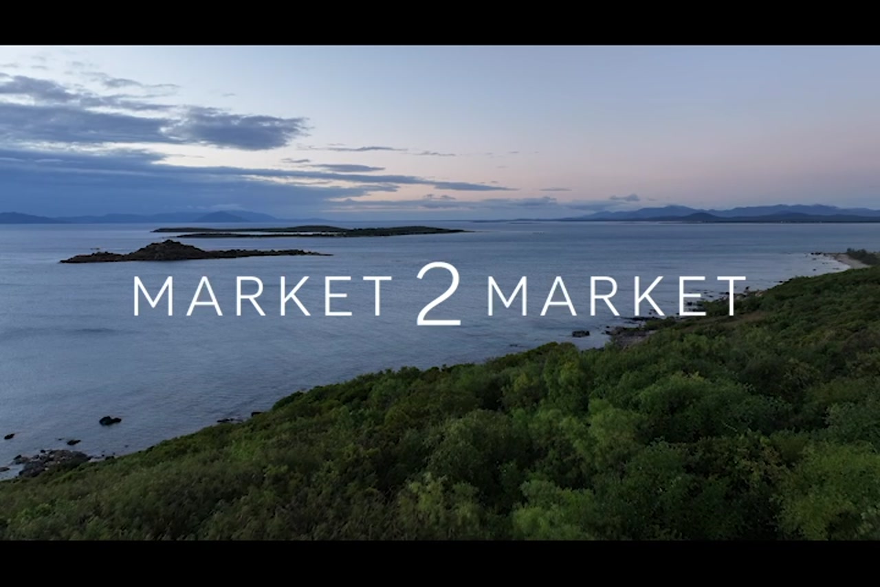 Aerial footage of coastline at Dusk with Islands in distance, Bowen