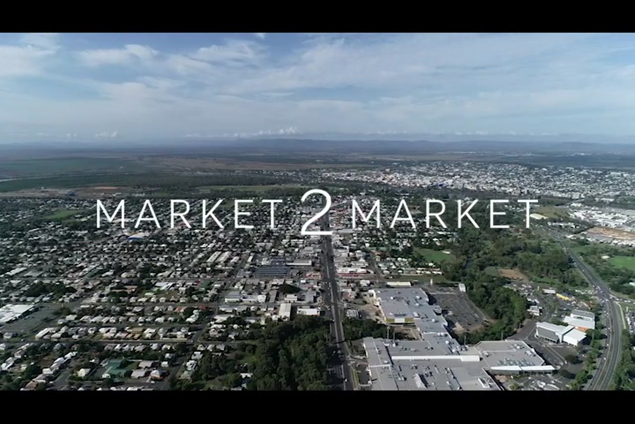 Aerial footage over the Stockland Shopping Centre area of Rockhampton CBD