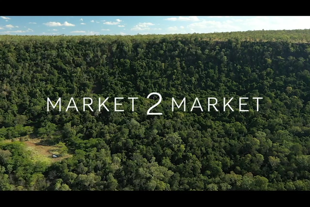 Aerial footage over lush, green, outback landscape
