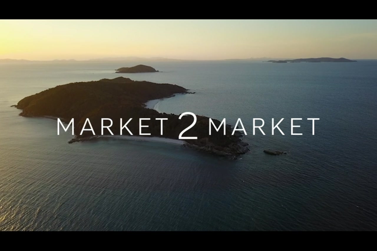 Aerial footage of islands at sunset