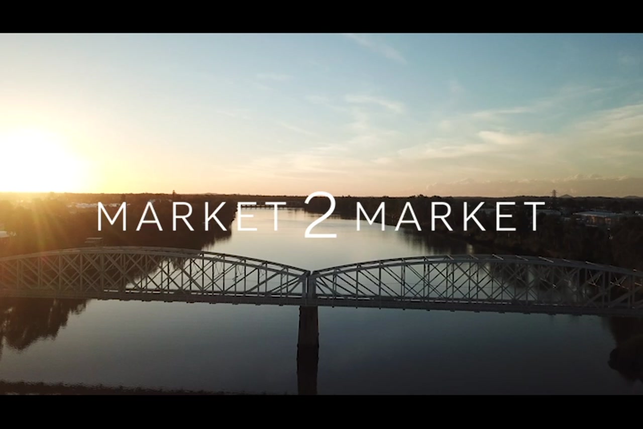 Aerial footage of Alexandra Bridges over Fitzroy River st Dusk, Rockhampton