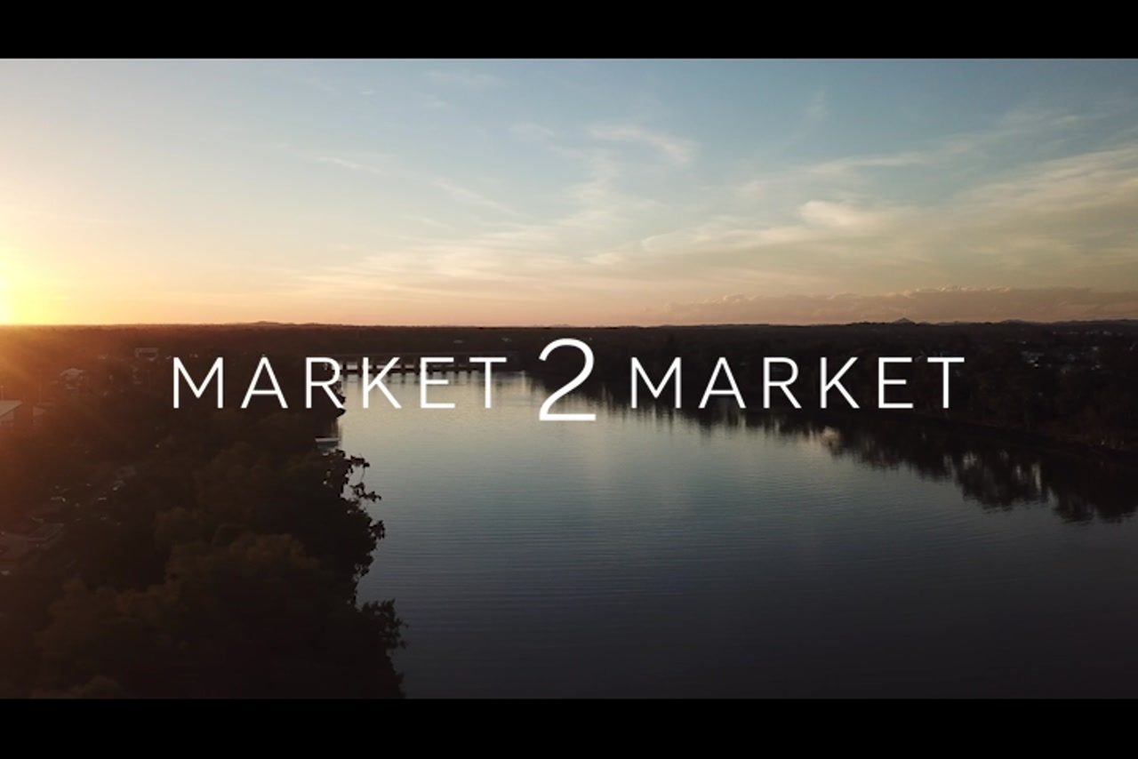 Aerial footage over the Fitzroy River at dusk, Rockhampton