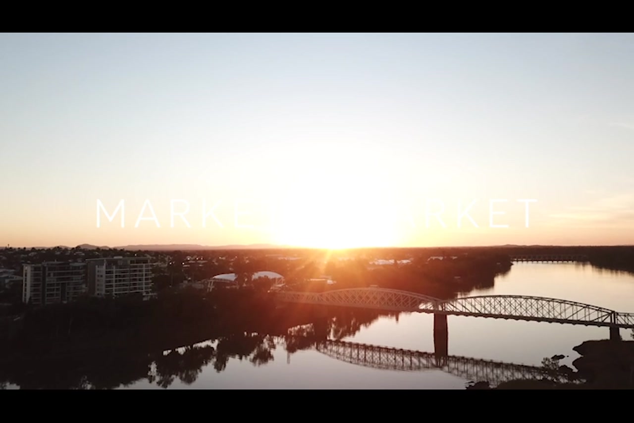 Aerial footage over Alexandra Bridge and Fitzroy River at Dusk, Rockhampton
