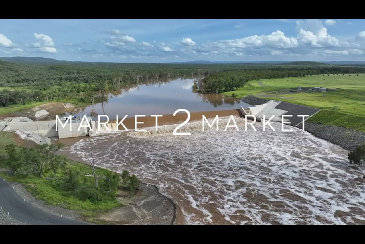 Aerial footage over small hydro dam on river in Central Queensland