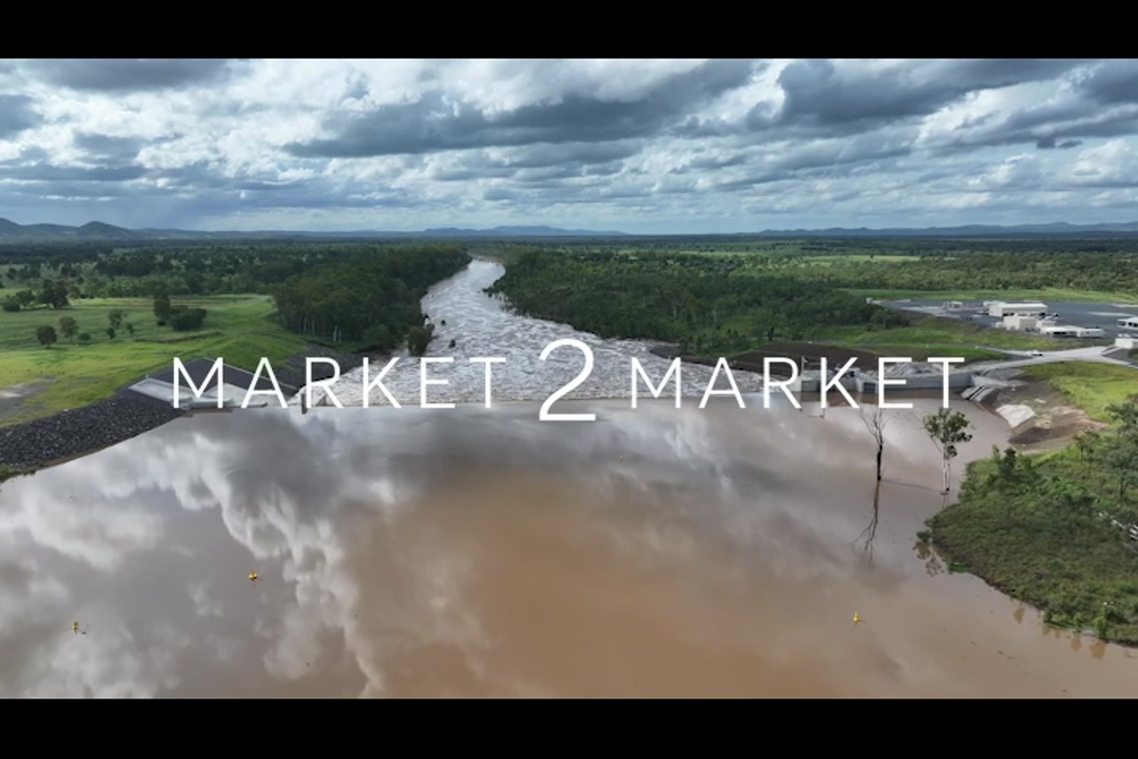 Aerial footage over small hydro dam on river in Central Queensland