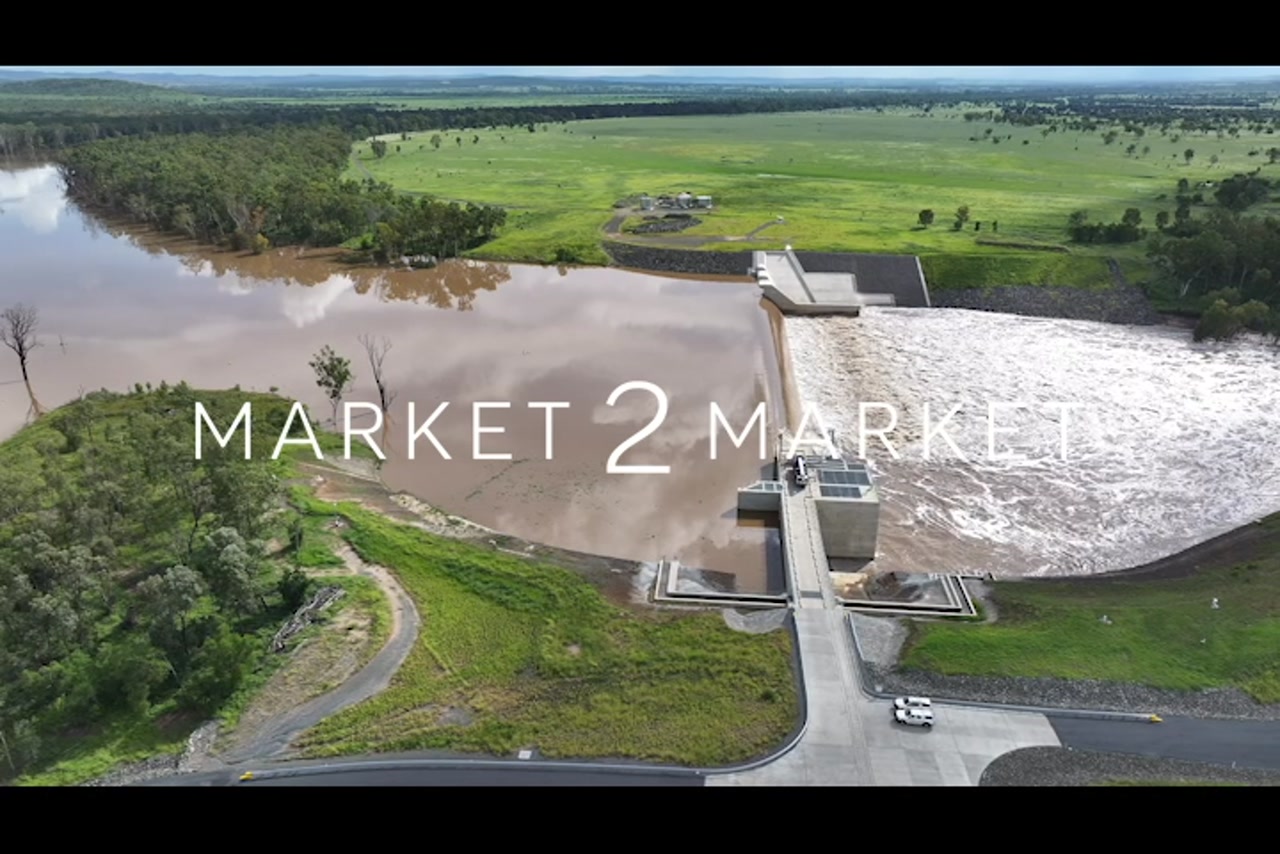 Aerial footage over small hydro dam on river in Central Queensland