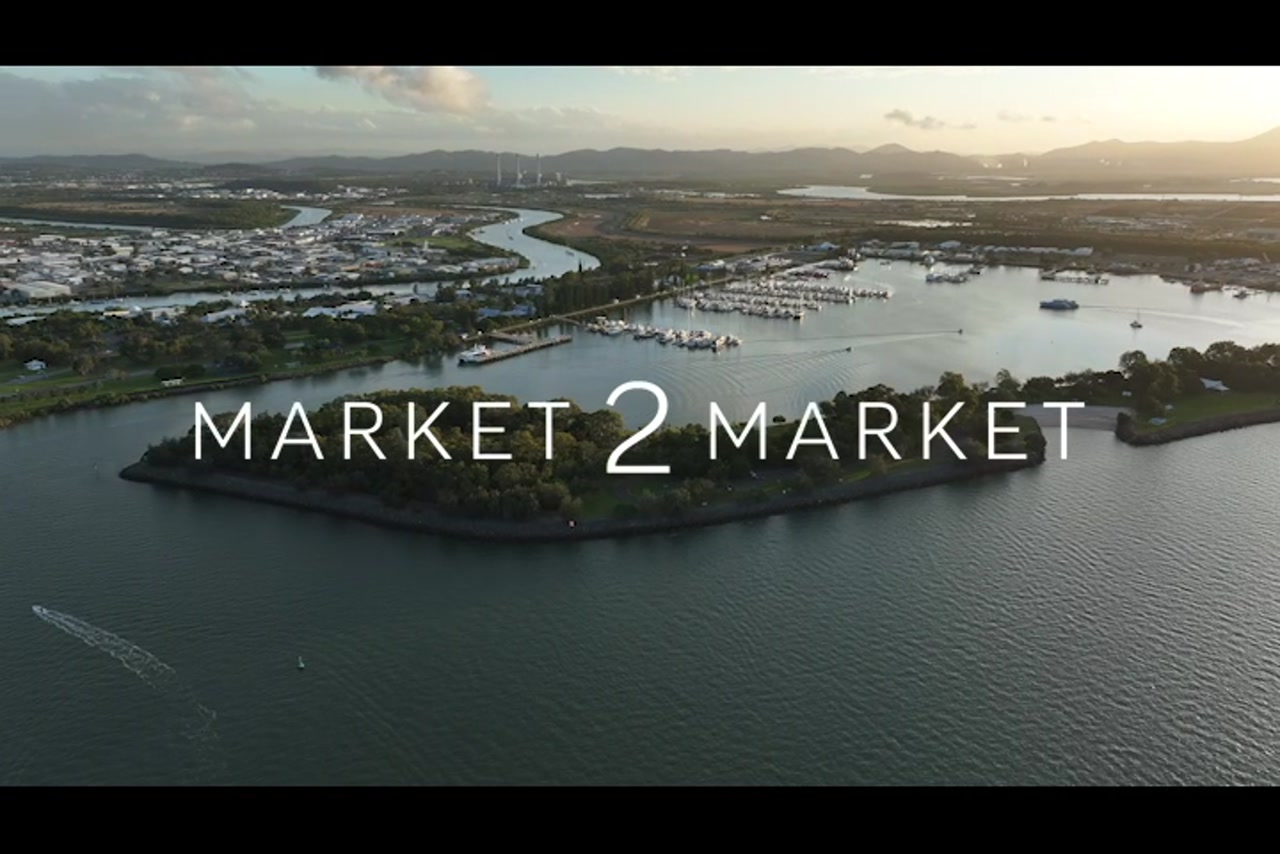 Aerial footage of Gladstone Marina at dusk
