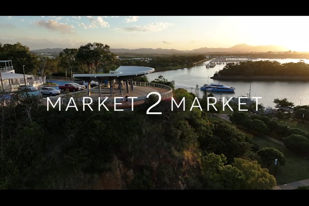 Aerial footage over Williams Golding Memorial Lookout at dusk, Gladstone
