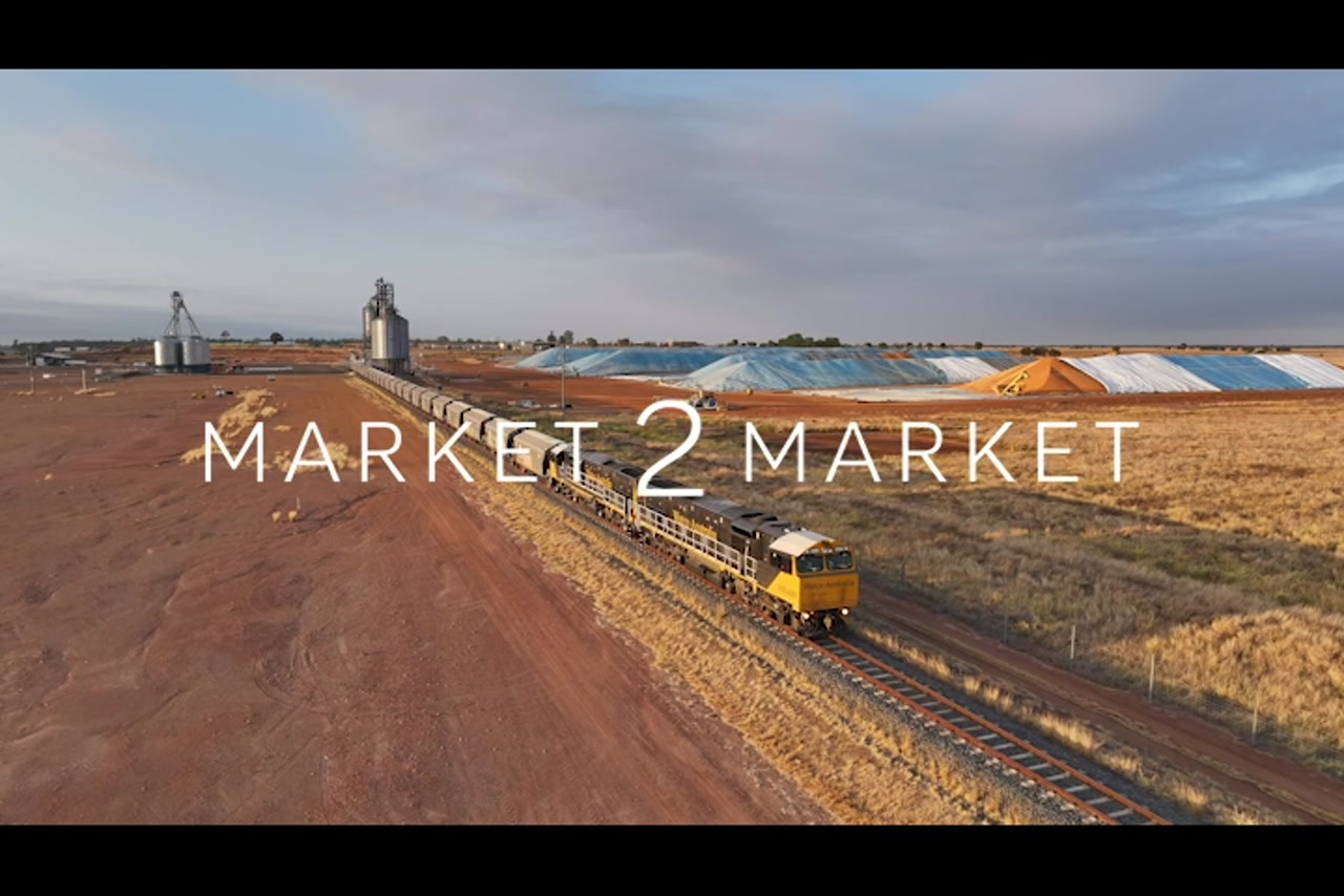Aerial footage of freight train at the CQ Inland Port Facility, Emerald