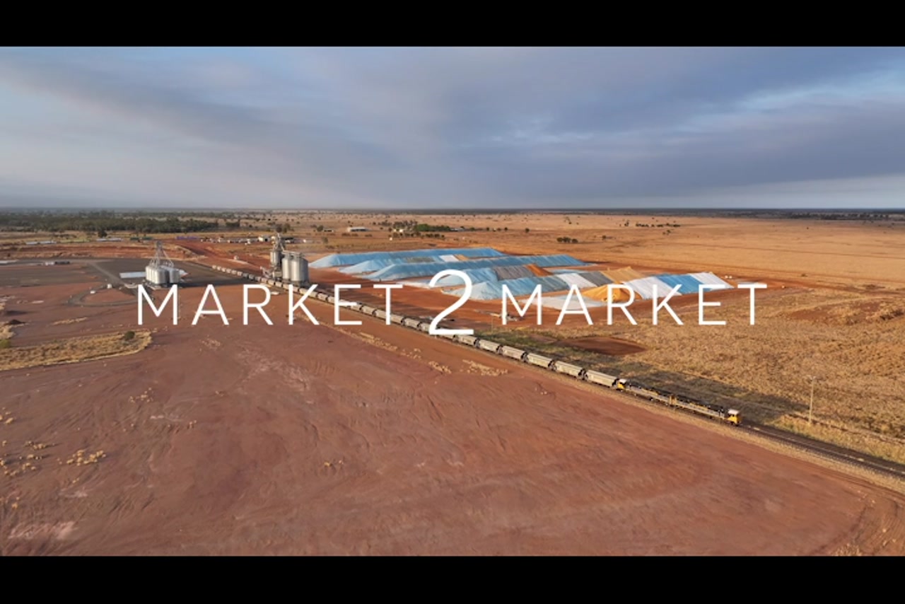 Aerial footage of freight train at the CQ Inland Port Facility, Emerald