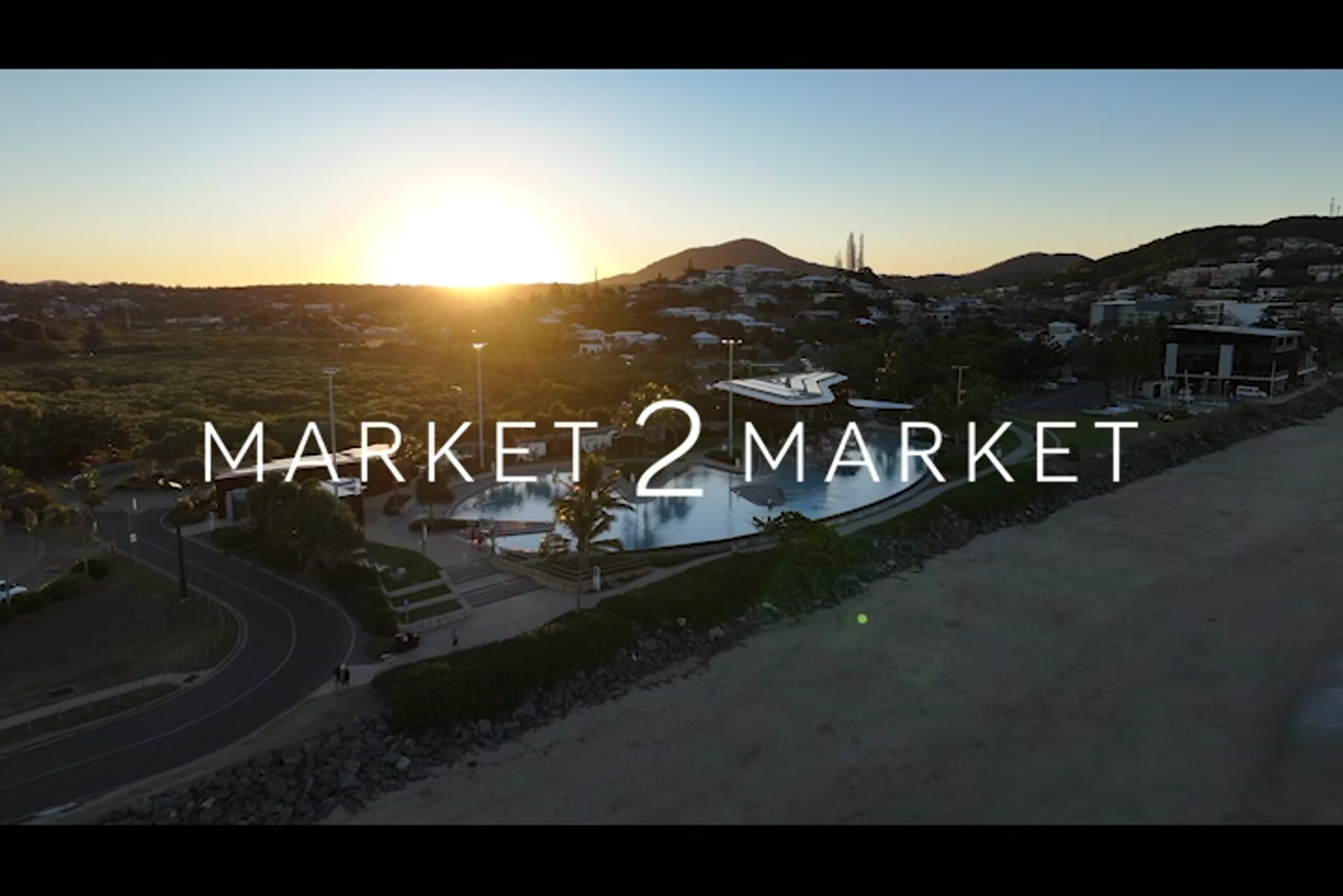 Aerial footage over Yeppoon Lagoon at dusk