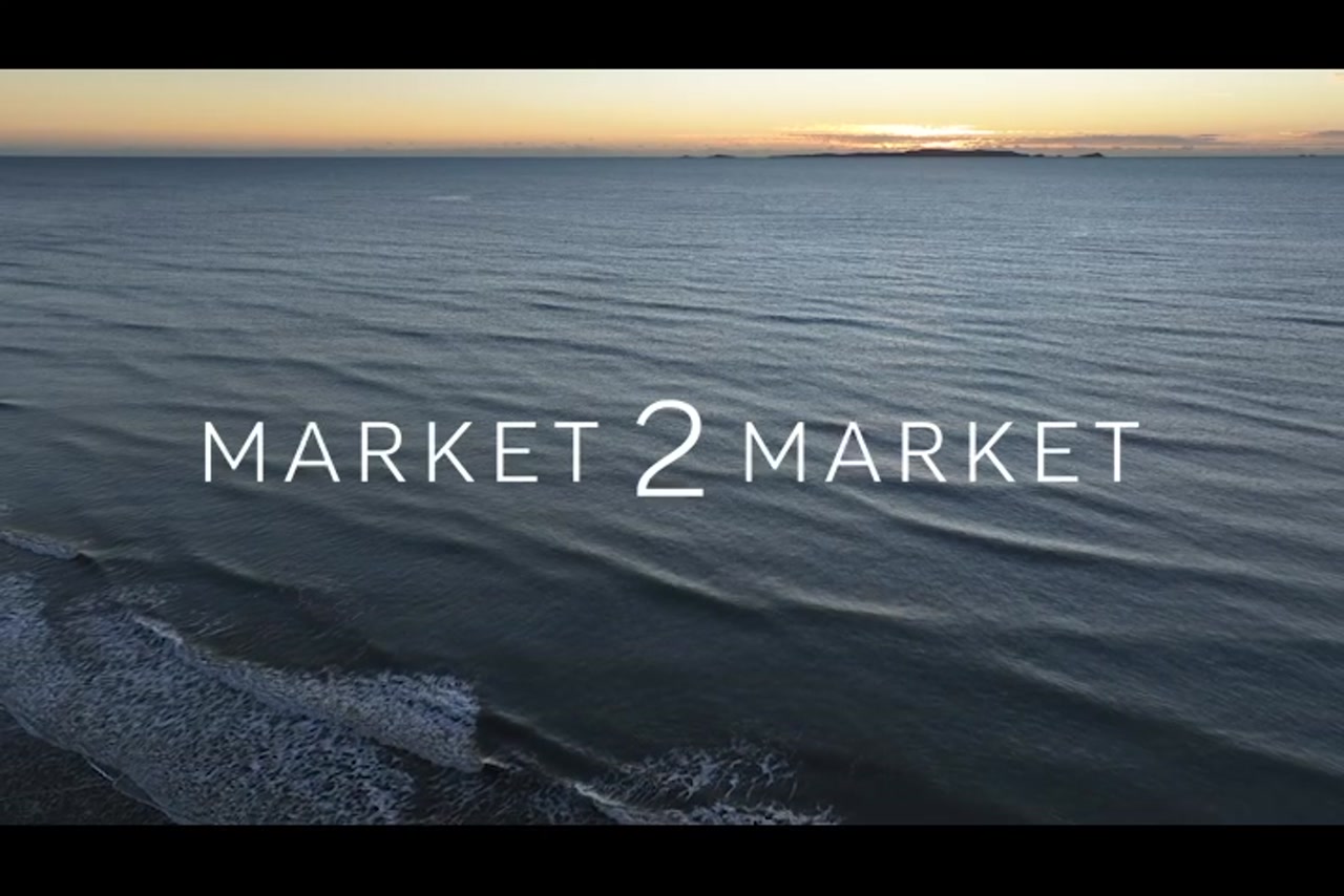 Aerial footage over ocean at dusk